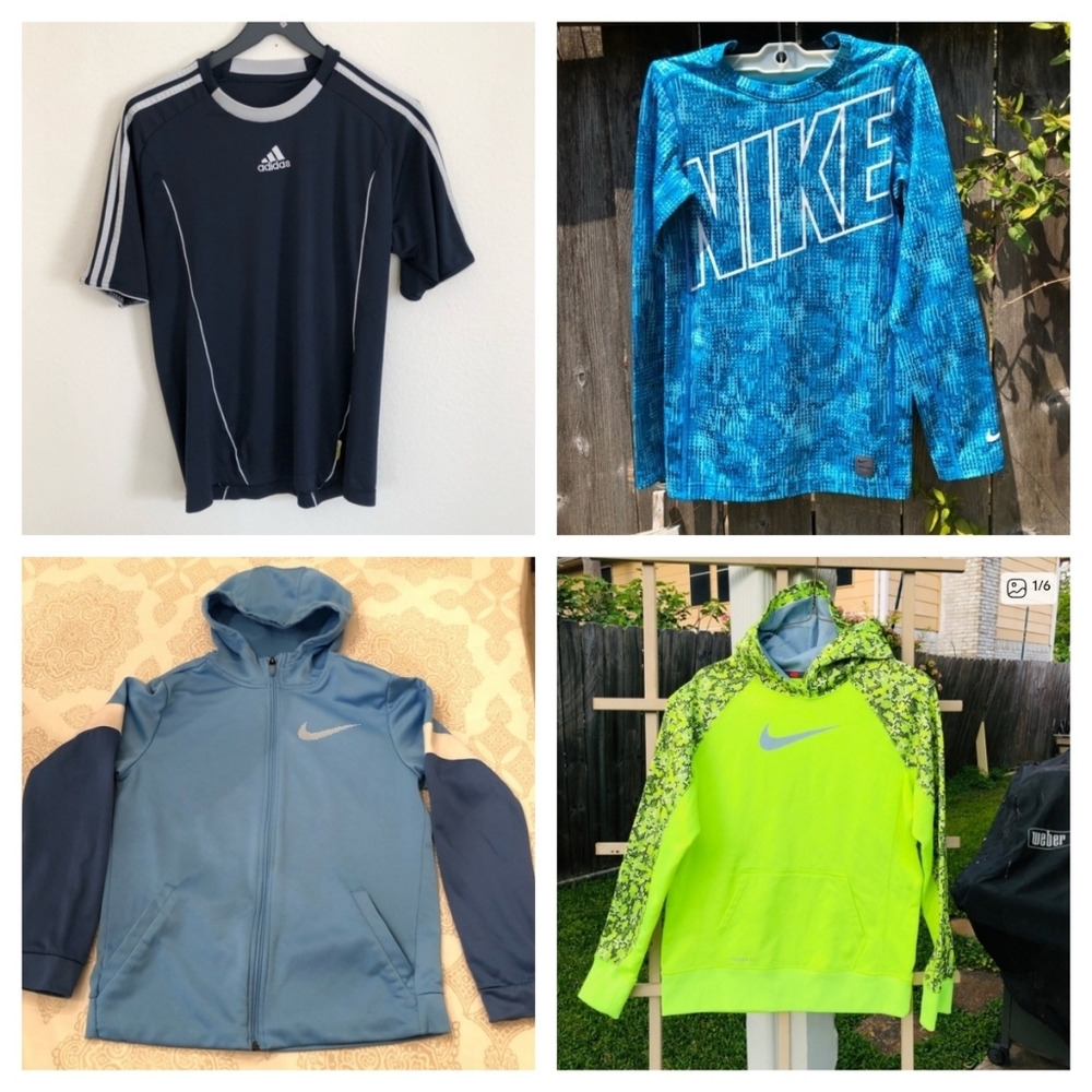 4 Items Nike Pro Compression Dri Fit Boy's Shirt Size XL Blue Long Sleeves + 3